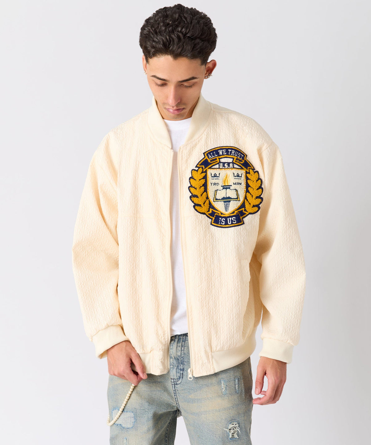 Reason Clothing Best Seller | Coaches Chenille Jacket - Cream
