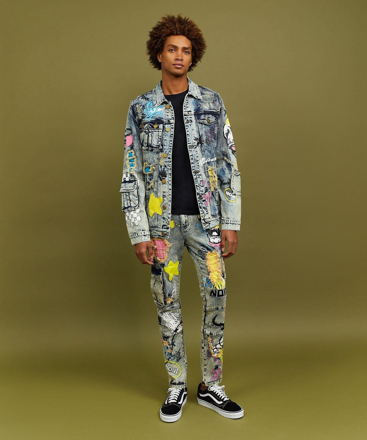 Reason Clothing New | Skull Multi Patched Embroidery Denim Jacket