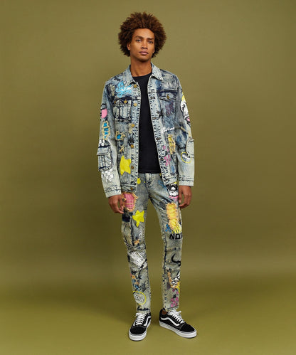 Reason Clothing New | Skull Multi Patched Embroidery Denim Jacket