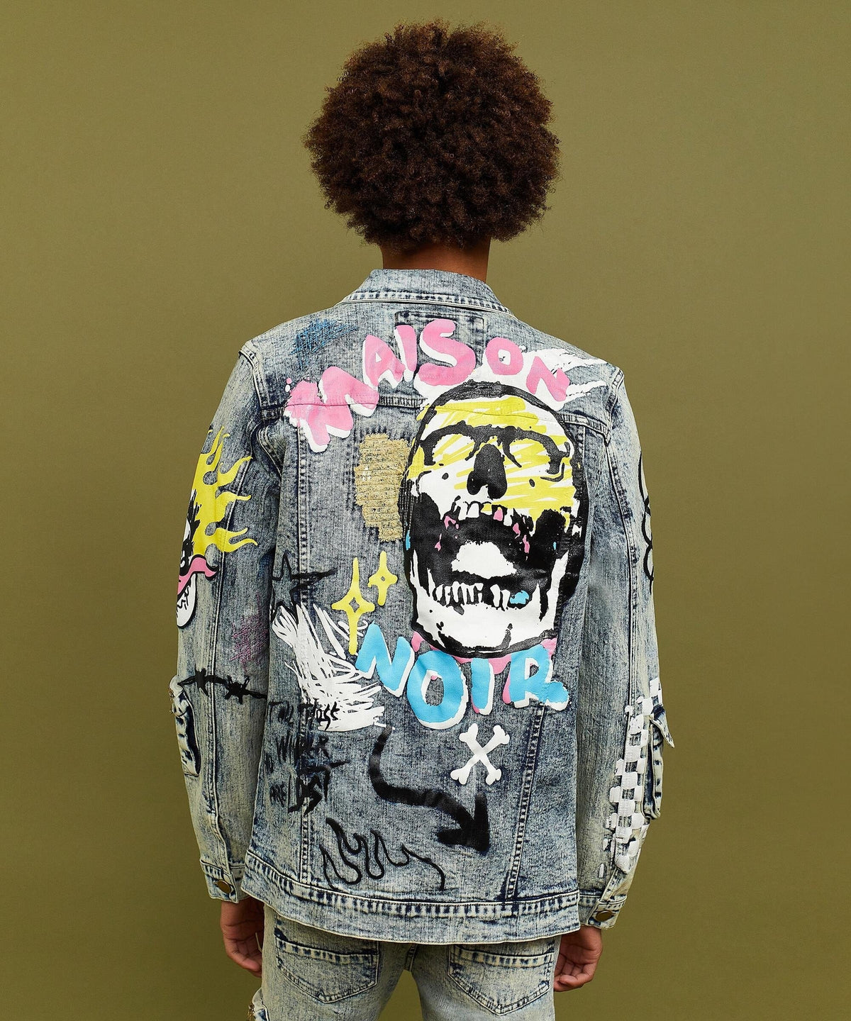 Reason Clothing New | Skull Multi Patched Embroidery Denim Jacket
