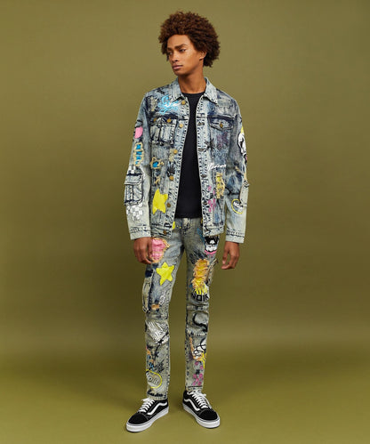 Reason Clothing New | Skull Multi Patched Embroidery Denim Jacket