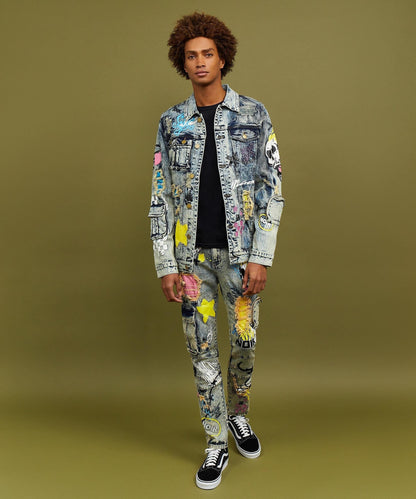 Reason Clothing New | Skull Multi Patched Embroidery Denim Jacket