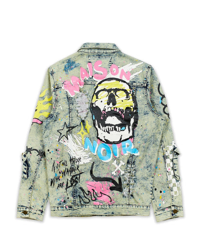 Reason Clothing New | Skull Multi Patched Embroidery Denim Jacket