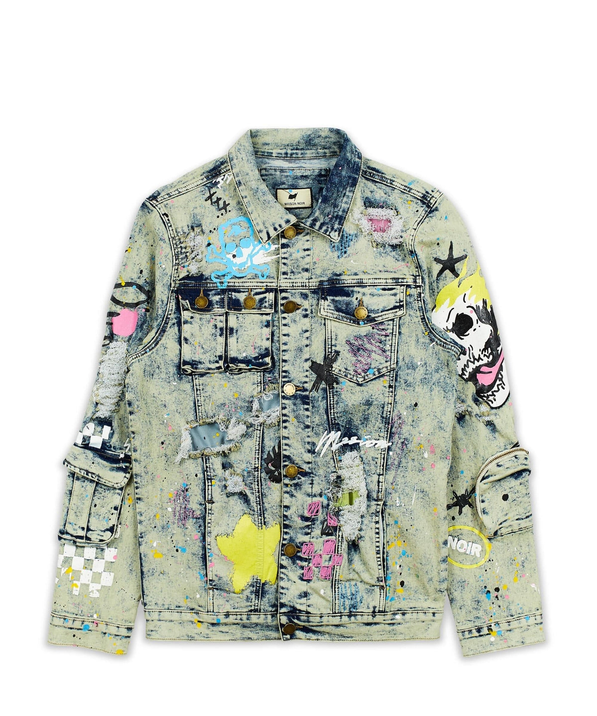 Reason Clothing New | Skull Multi Patched Embroidery Denim Jacket