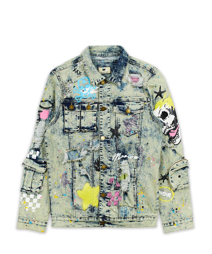 Reason Clothing New | Skull Multi Patched Embroidery Denim Jacket