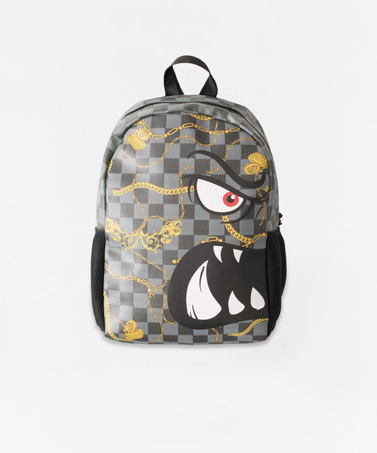 Reason Clothing Sale | Face Patterned Graphic PU Backpack - Black