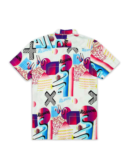 Reason Clothing Popular | Geo Shape Viscose Button-Down Short Sleeve Shirt - Multicolor