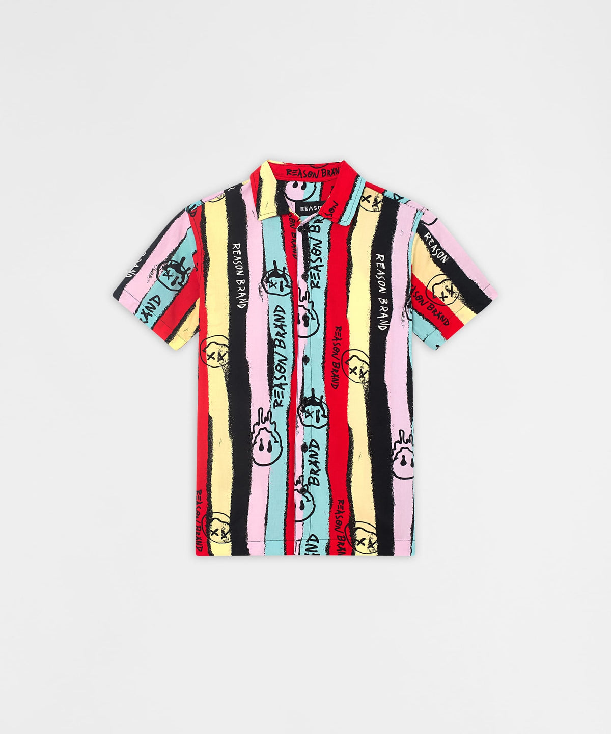Reason Clothing Trending | Graffiti Viscose Button-Down Short Sleeve Shirt - multicolor