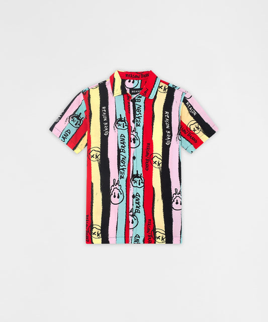Reason Clothing Trending | Graffiti Viscose Button-Down Short Sleeve Shirt - multicolor