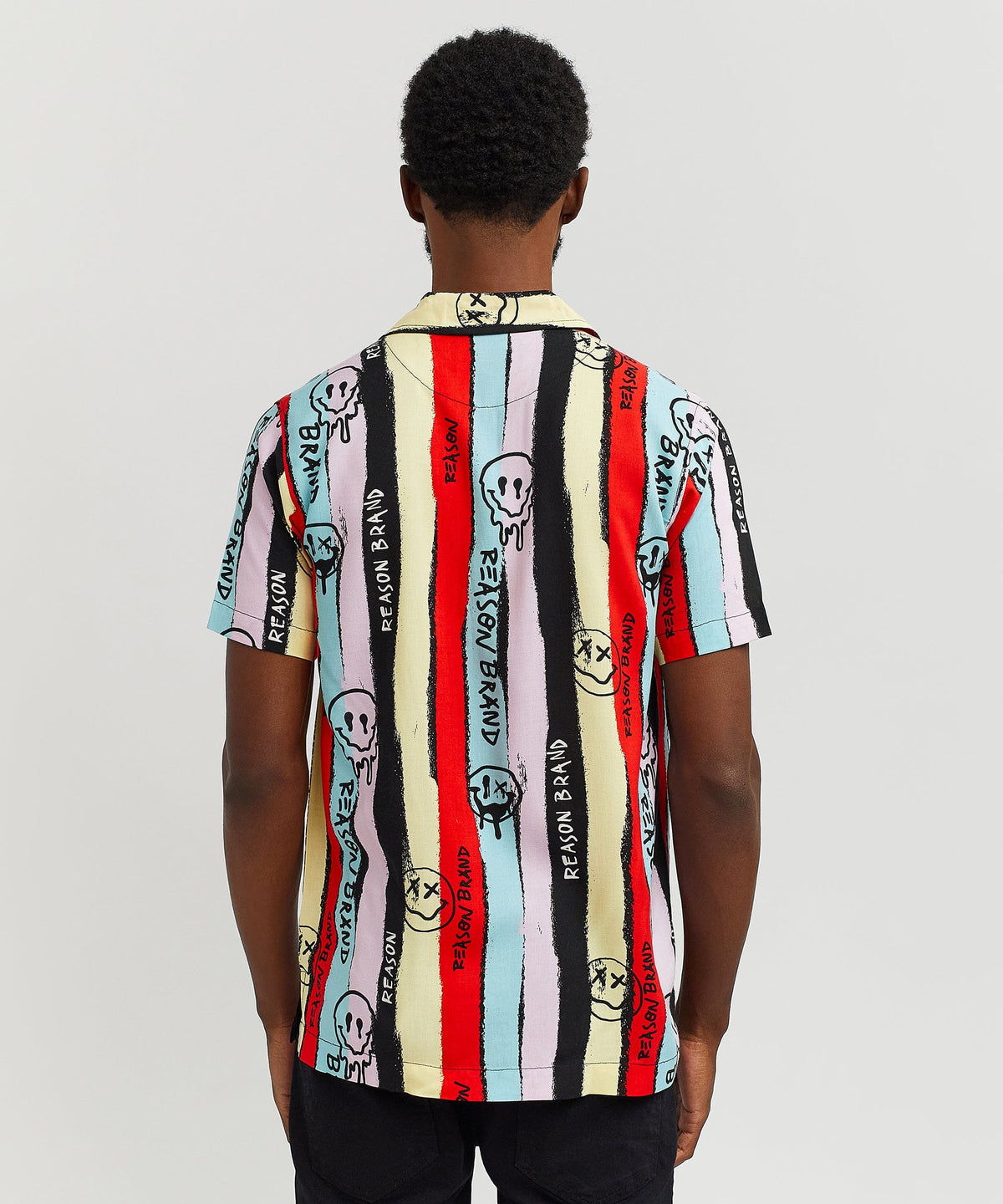 Reason Clothing Trending | Graffiti Viscose Button-Down Short Sleeve Shirt - multicolor