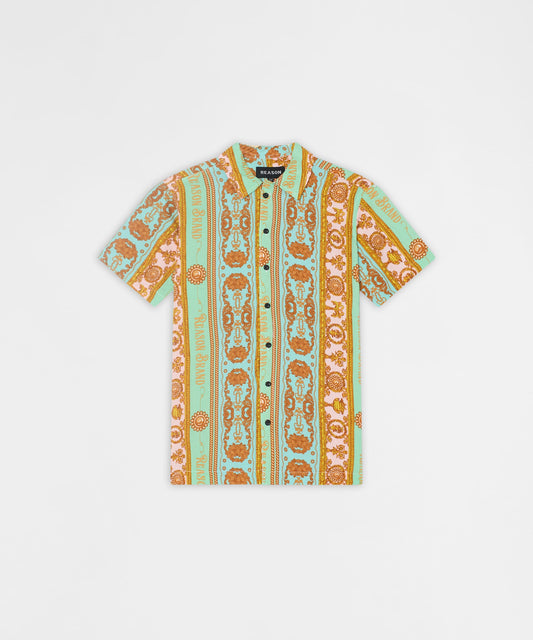Reason Clothing Recommended | Baroque Viscose Button-Down Short Sleeve Shirt - Multicolor