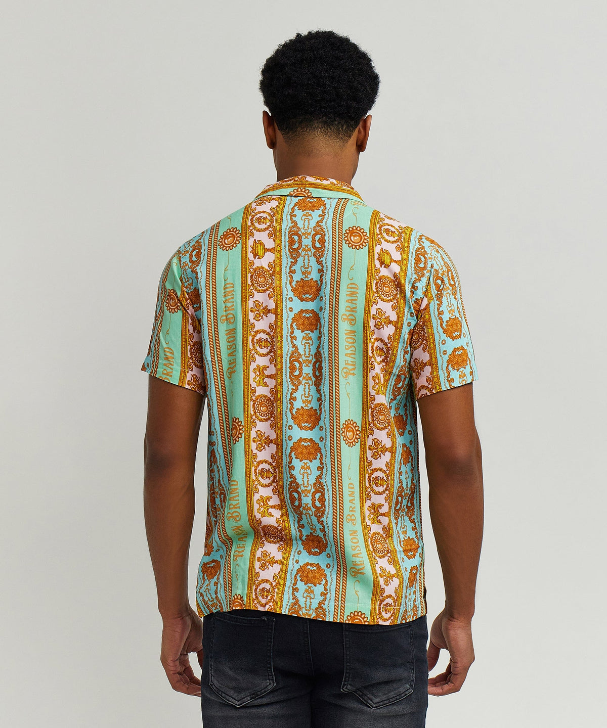 Reason Clothing Recommended | Baroque Viscose Button-Down Short Sleeve Shirt - Multicolor