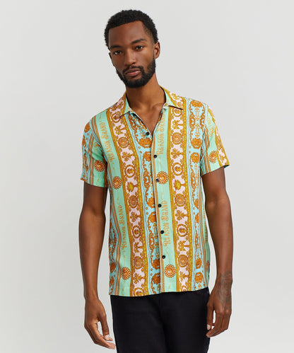 Reason Clothing Recommended | Baroque Viscose Button-Down Short Sleeve Shirt - Multicolor