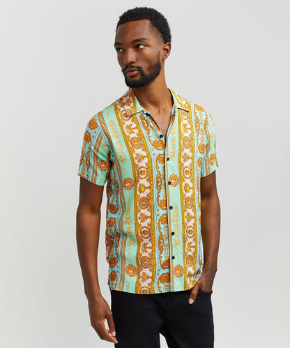 Reason Clothing Recommended | Baroque Viscose Button-Down Short Sleeve Shirt - Multicolor