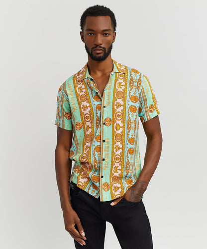 Reason Clothing Recommended | Baroque Viscose Button-Down Short Sleeve Shirt - Multicolor