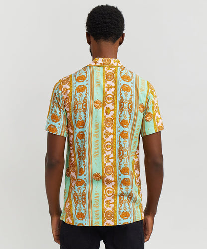 Reason Clothing Recommended | Baroque Viscose Button-Down Short Sleeve Shirt - Multicolor