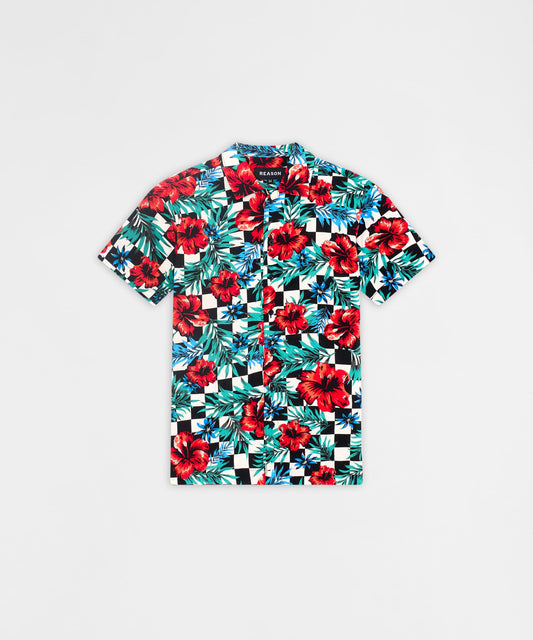 Reason Clothing Featured | Floral Check Viscose Button-Down Short Sleeve Short