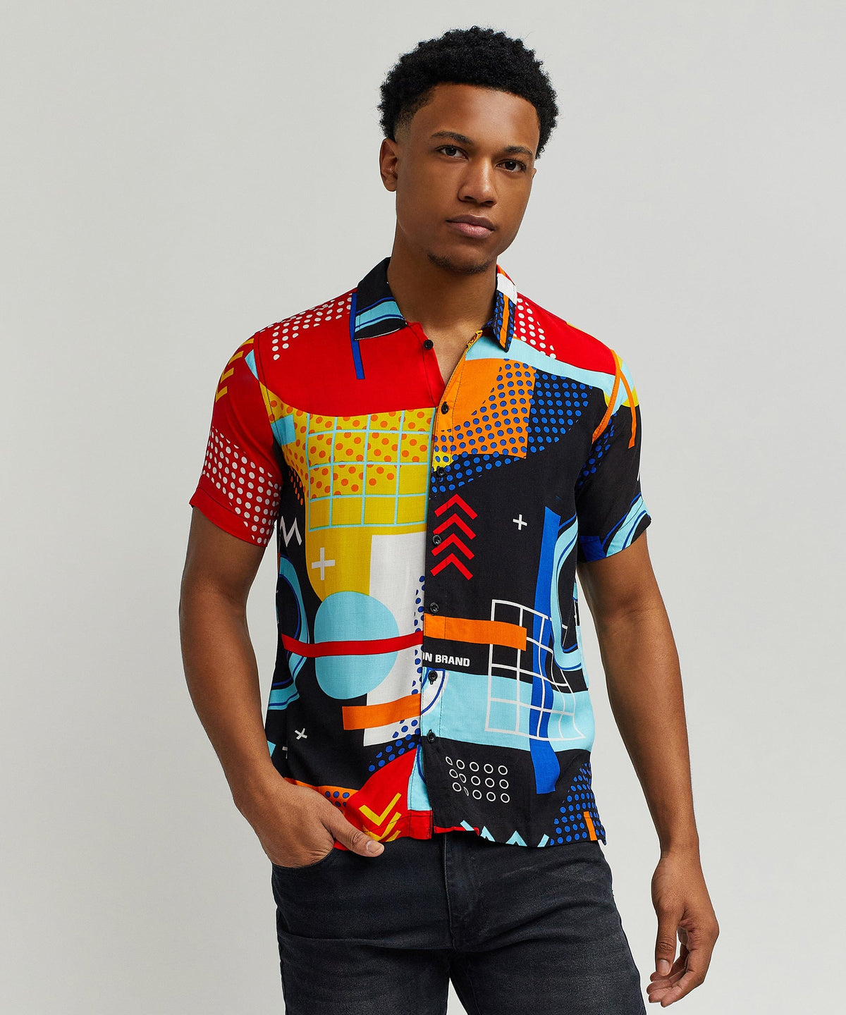 Reason Clothing Featured | Retro Grid Viscose Button-Down Short Sleeve Shirt
