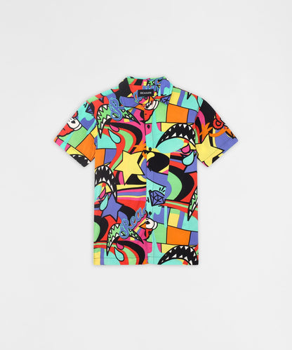 Reason Clothing Discount | Trippy Viscose Button-Down Short Sleeve Shirt - Multicolor