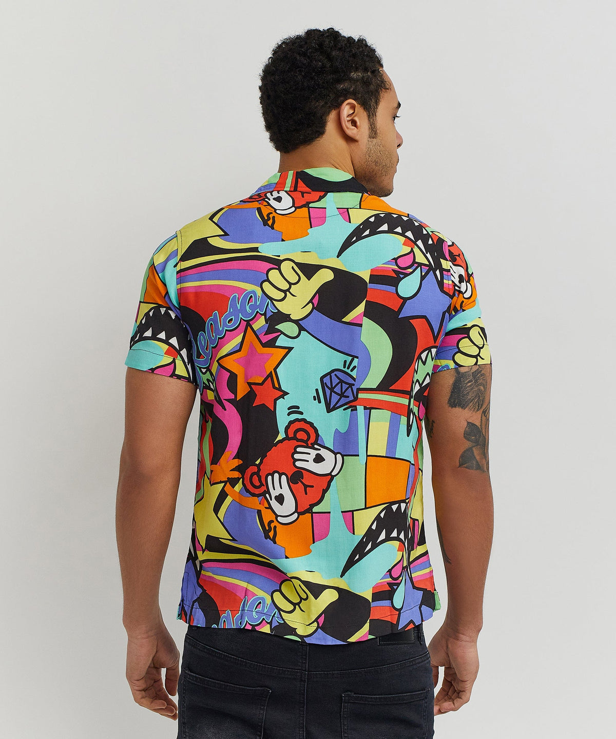 Reason Clothing Discount | Trippy Viscose Button-Down Short Sleeve Shirt - Multicolor