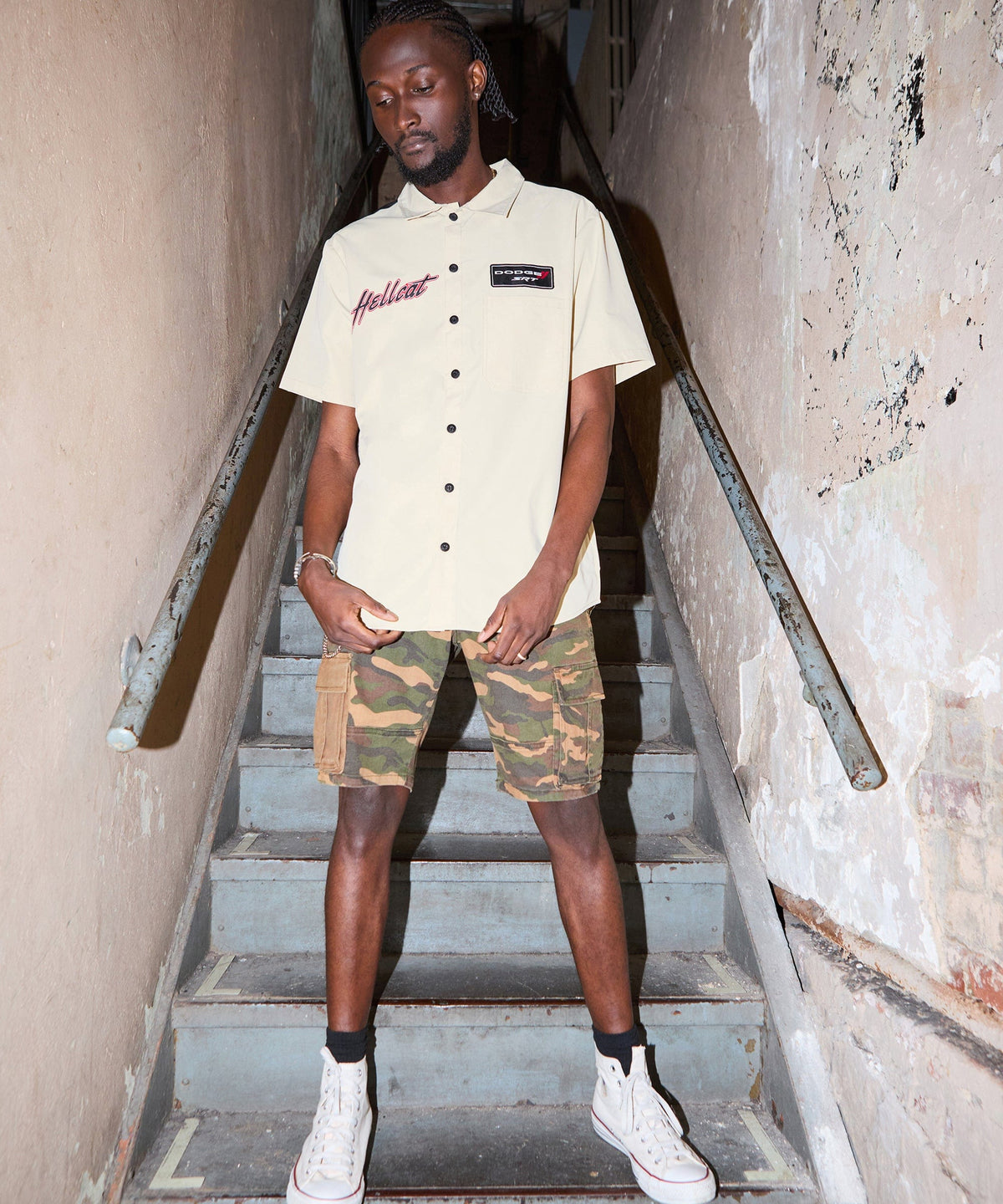 Reason Clothing Exclusive | Dodge Hellcat Mechanics Button Down Shirt - Khaki