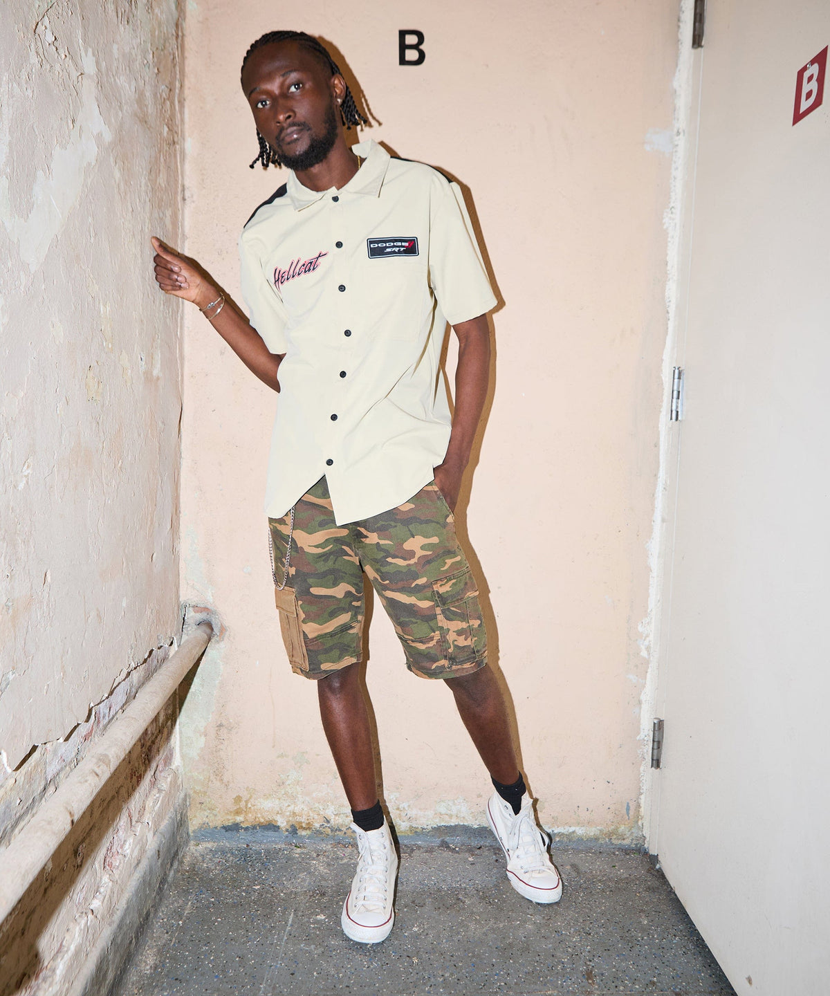 Reason Clothing Exclusive | Dodge Hellcat Mechanics Button Down Shirt - Khaki