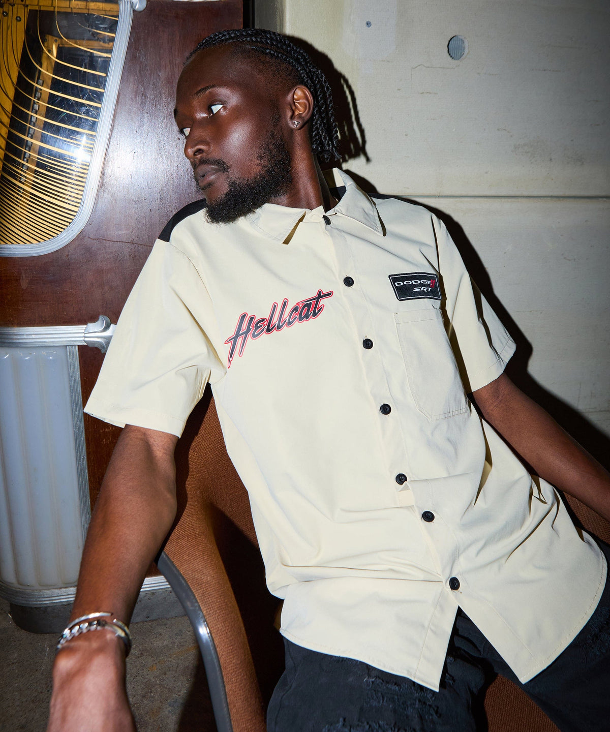 Reason Clothing Exclusive | Dodge Hellcat Mechanics Button Down Shirt - Khaki