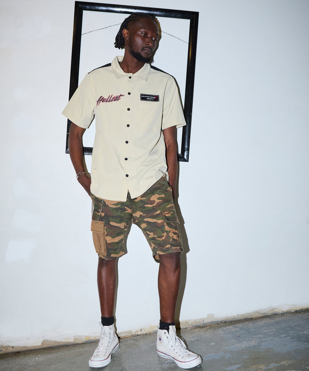 Reason Clothing Exclusive | Dodge Hellcat Mechanics Button Down Shirt - Khaki