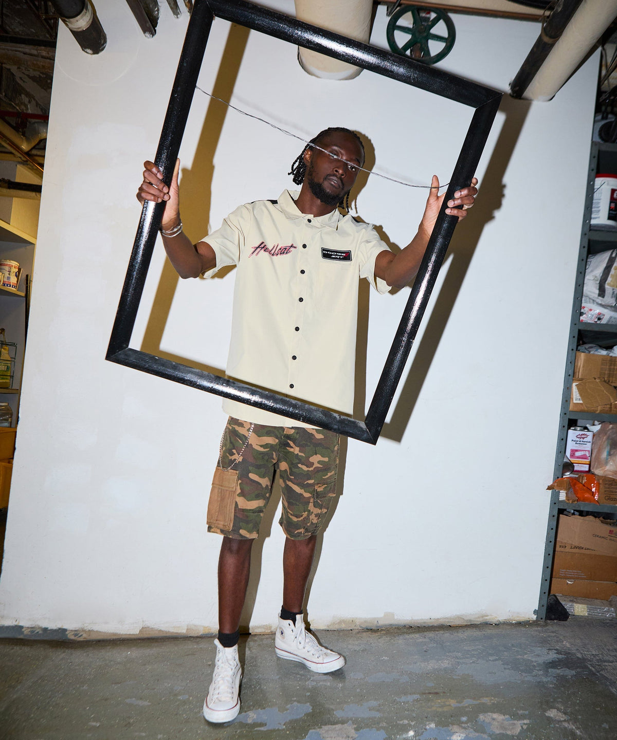 Reason Clothing Exclusive | Dodge Hellcat Mechanics Button Down Shirt - Khaki