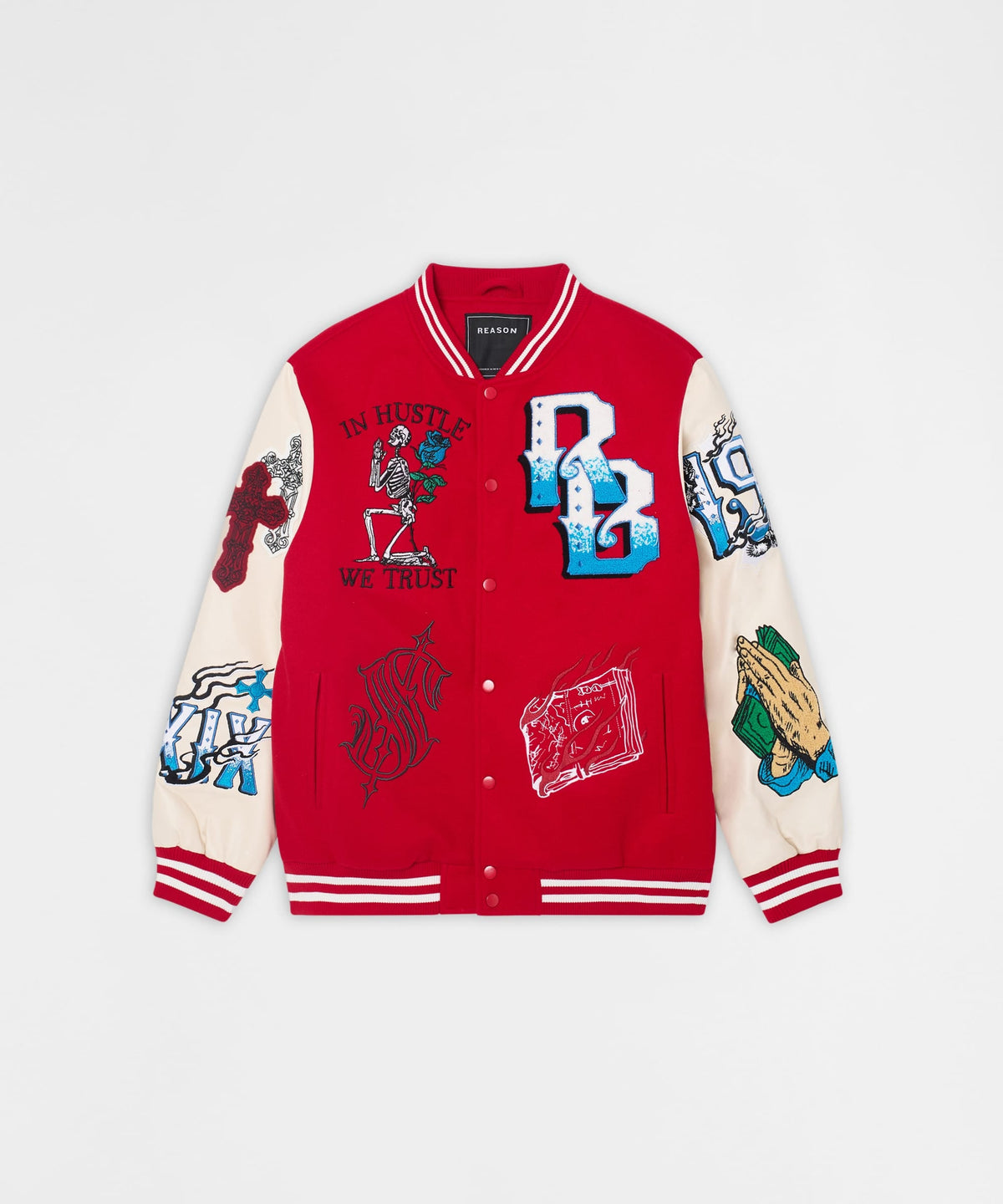 Reason Clothing Great Value | Self Made Faux Leather Sleeve Jacket - Red