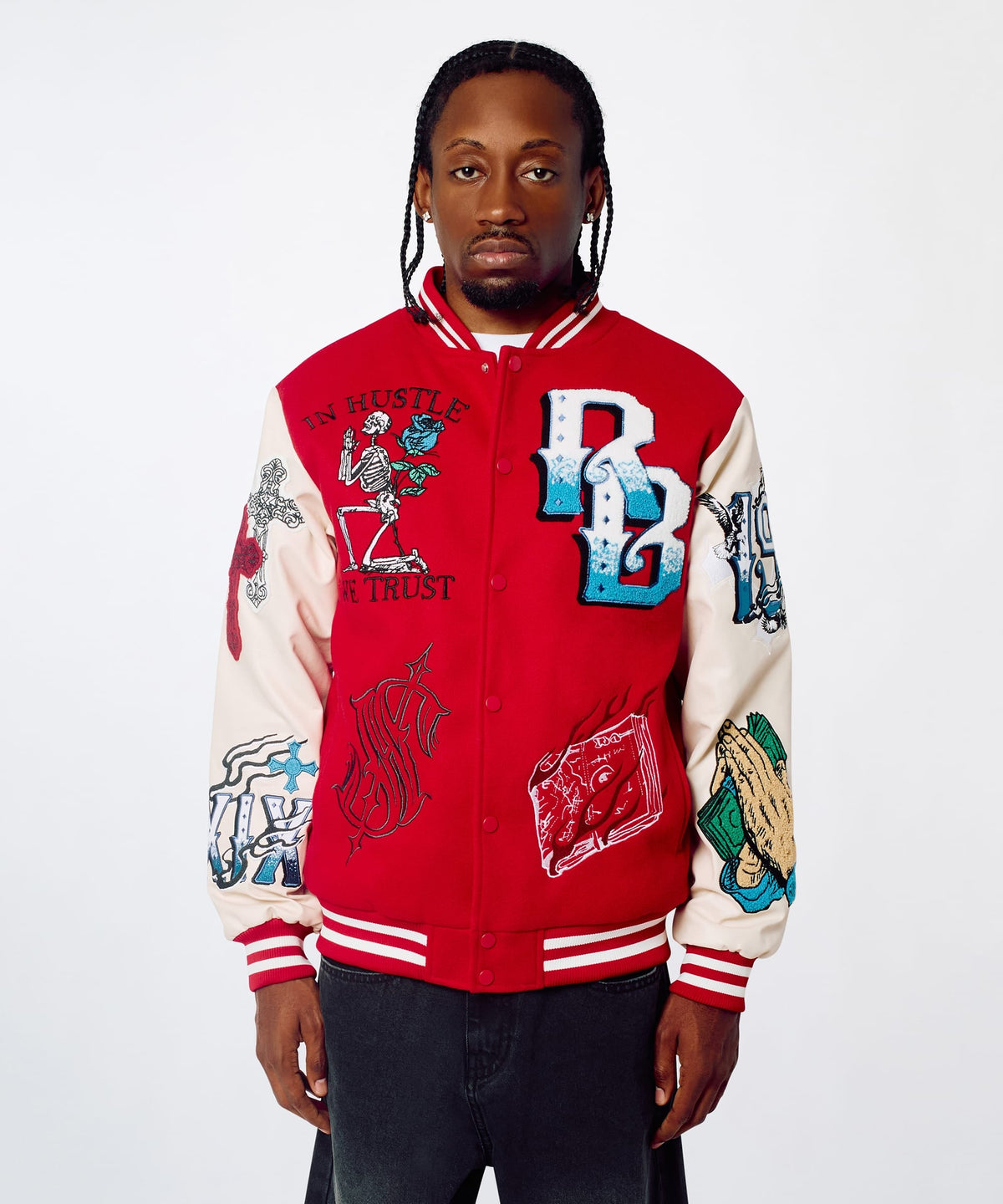 Reason Clothing Great Value | Self Made Faux Leather Sleeve Jacket - Red