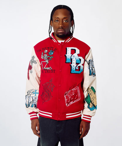 Reason Clothing Great Value | Self Made Faux Leather Sleeve Jacket - Red