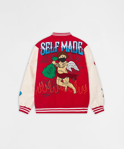 Reason Clothing Great Value | Self Made Faux Leather Sleeve Jacket - Red