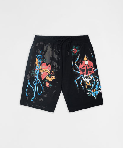 Reason Clothing Recommended | Monocle Embroidered Fleece Shorts - Black