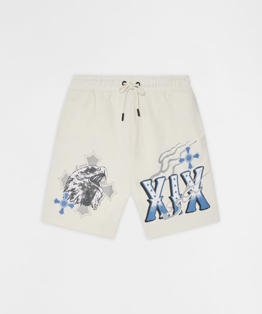 Reason Clothing Premium | Crosses Embroidered Fleece Short - Cream
