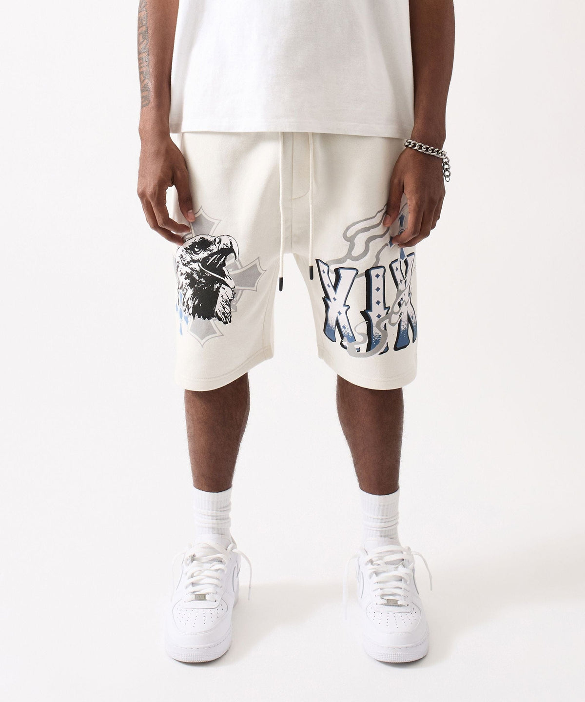 Reason Clothing Premium | Crosses Embroidered Fleece Short - Cream