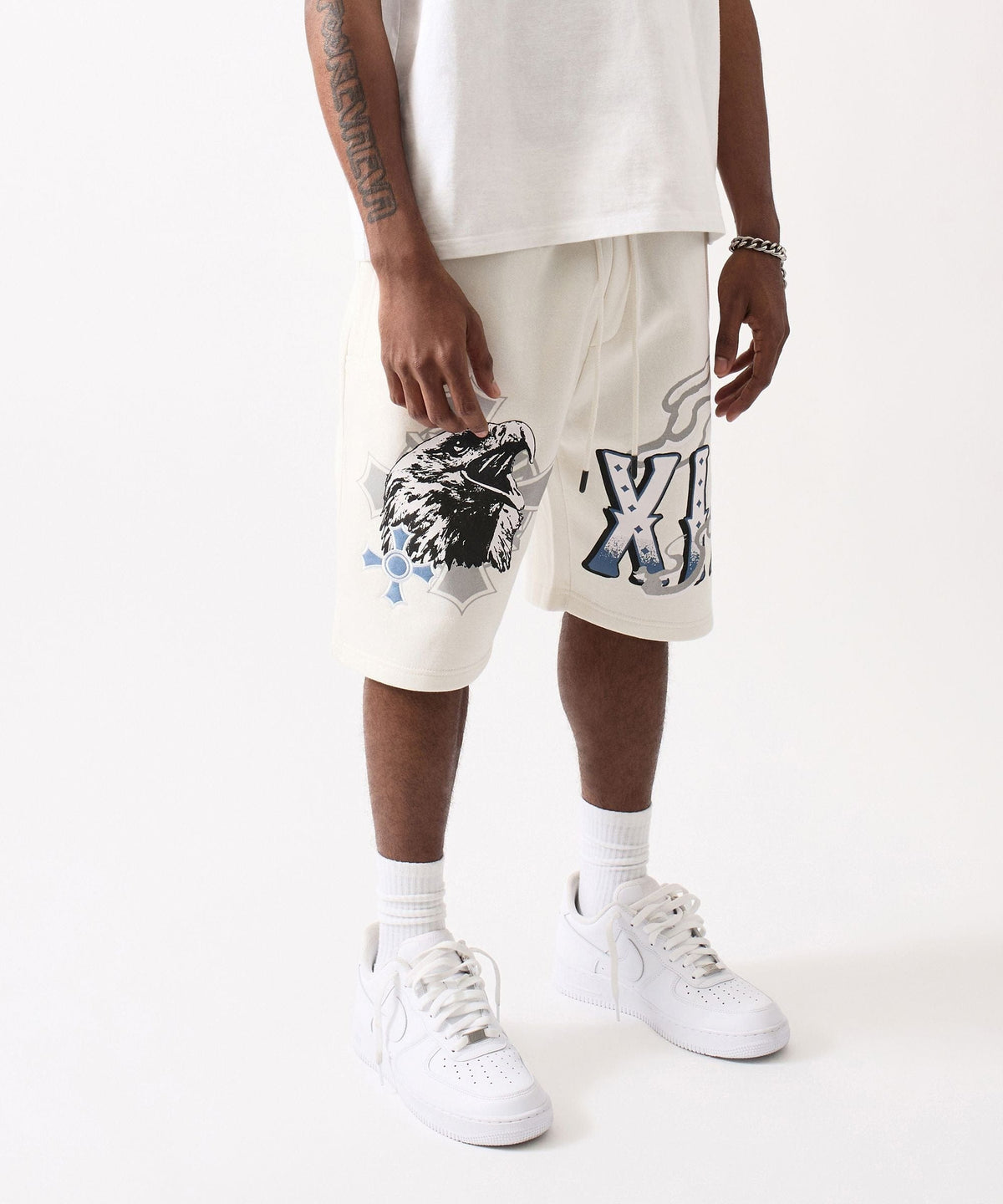 Reason Clothing Premium | Crosses Embroidered Fleece Short - Cream