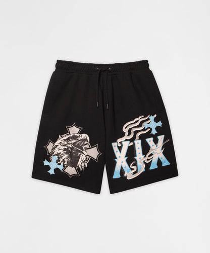 Reason Clothing Smart Buy | Crosses Embroidered Fleece Short - Black
