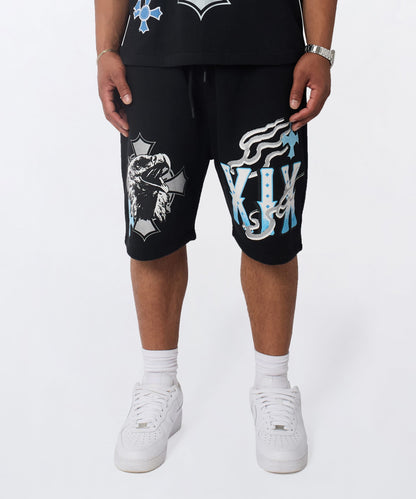 Reason Clothing Smart Buy | Crosses Embroidered Fleece Short - Black