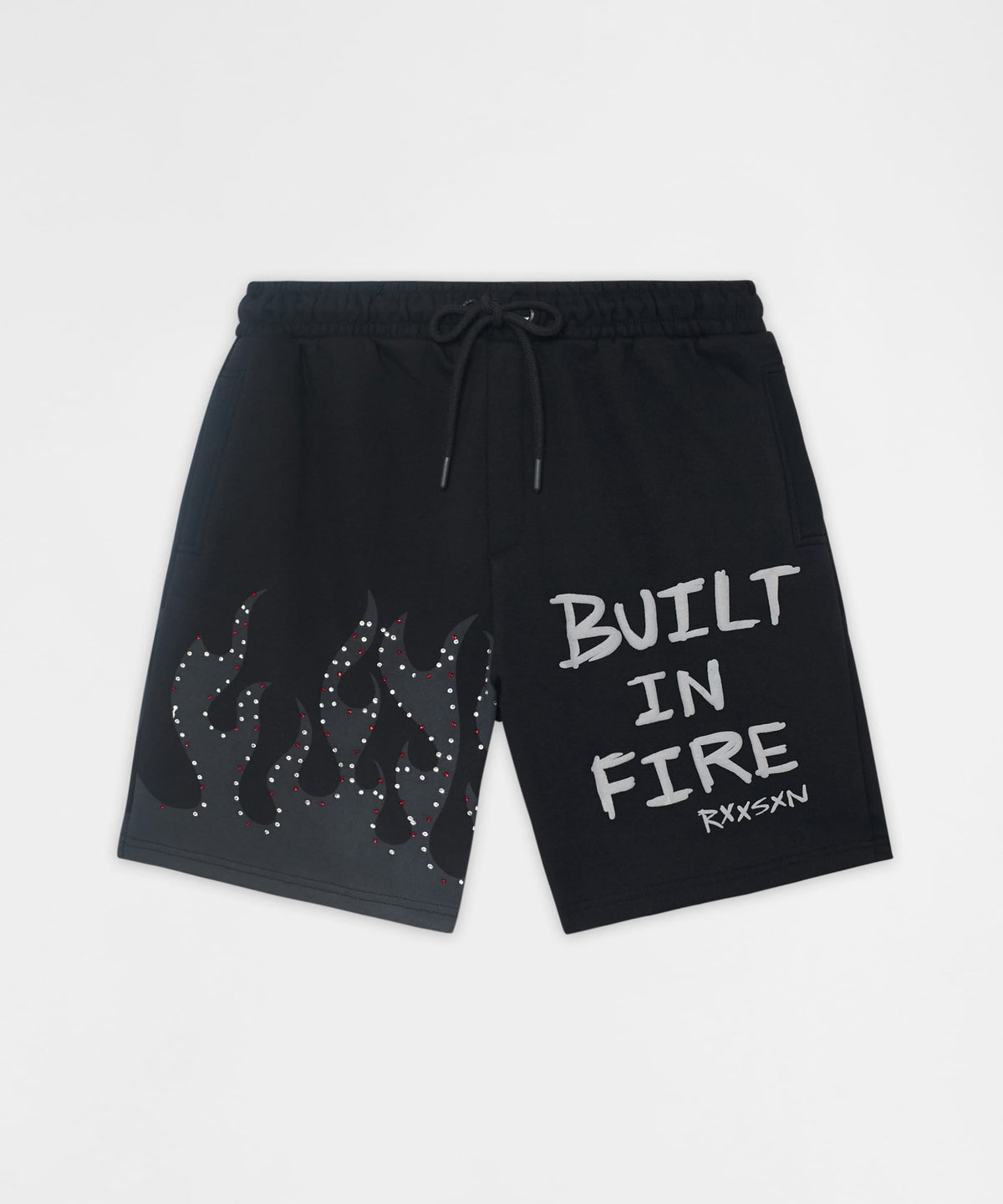 Reason Clothing Premium | Built In Fire Rhinestone Shorts - Black