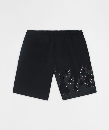 Reason Clothing Premium | Built In Fire Rhinestone Shorts - Black