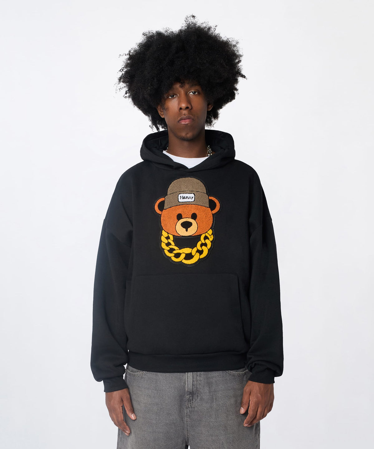 Reason Clothing Trusted | Henry Bear Chenille Hoodie - Black