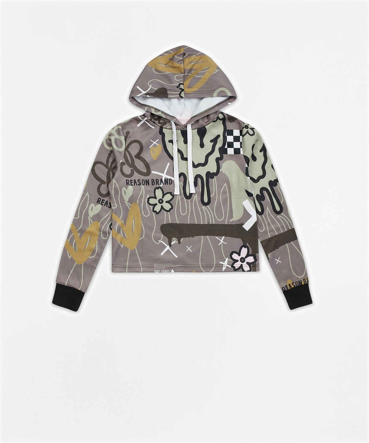 Reason Clothing Discount | Doodle Women's Graphic Pull-over Long Sleeve Hoodie - Brown