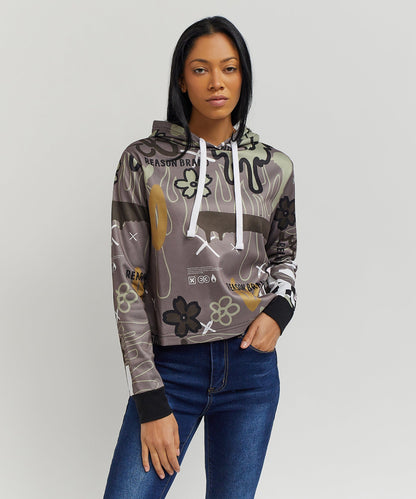 Reason Clothing Discount | Doodle Women's Graphic Pull-over Long Sleeve Hoodie - Brown
