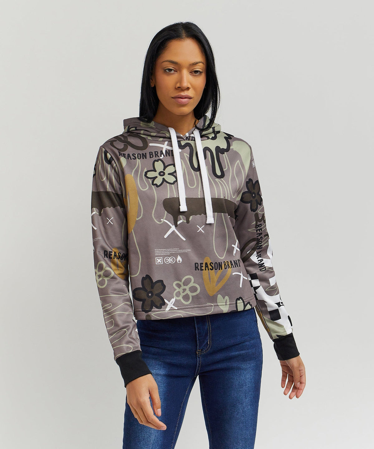 Reason Clothing Discount | Doodle Women's Graphic Pull-over Long Sleeve Hoodie - Brown