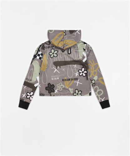 Reason Clothing Discount | Doodle Women's Graphic Pull-over Long Sleeve Hoodie - Brown