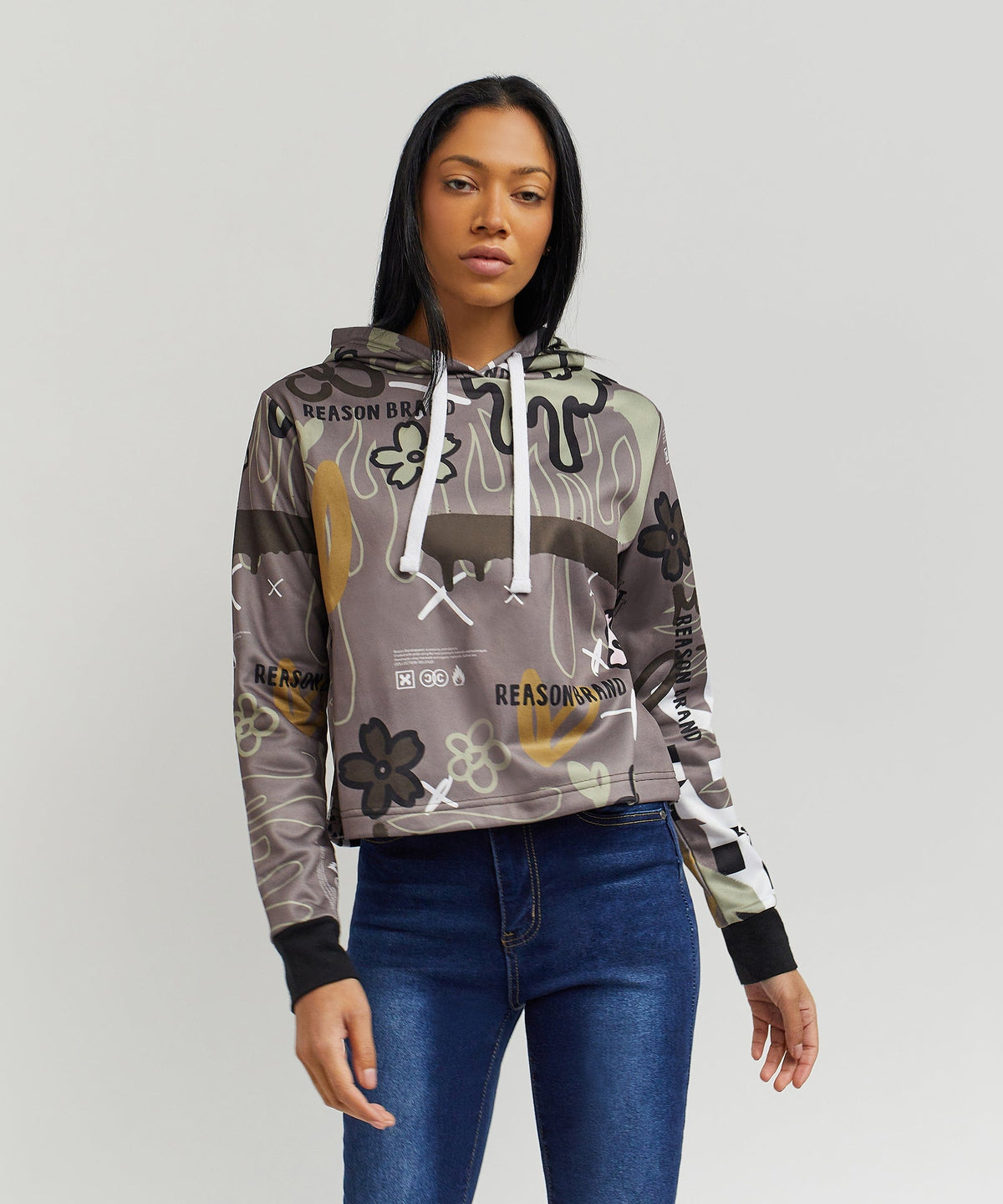 Reason Clothing Discount | Doodle Women's Graphic Pull-over Long Sleeve Hoodie - Brown
