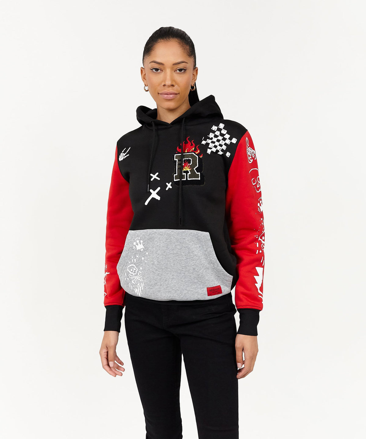 Reason Clothing Customer Favorite | Princeton Women's Graphic Pull-Over Long Sleeve Hoodie - Black