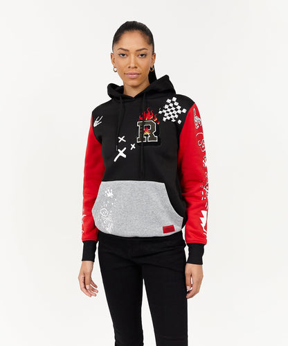 Reason Clothing Customer Favorite | Princeton Women's Graphic Pull-Over Long Sleeve Hoodie - Black