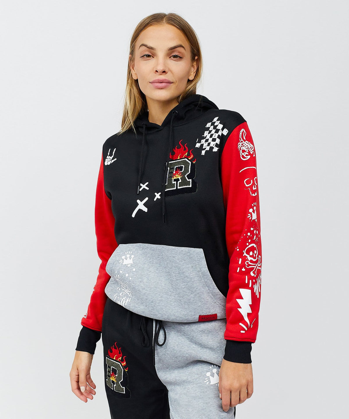 Reason Clothing Customer Favorite | Princeton Women's Graphic Pull-Over Long Sleeve Hoodie - Black